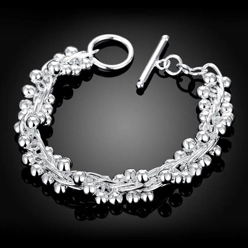 925 Silver Beads Chain Bracelet for Women Wedding Party Christmas Gift