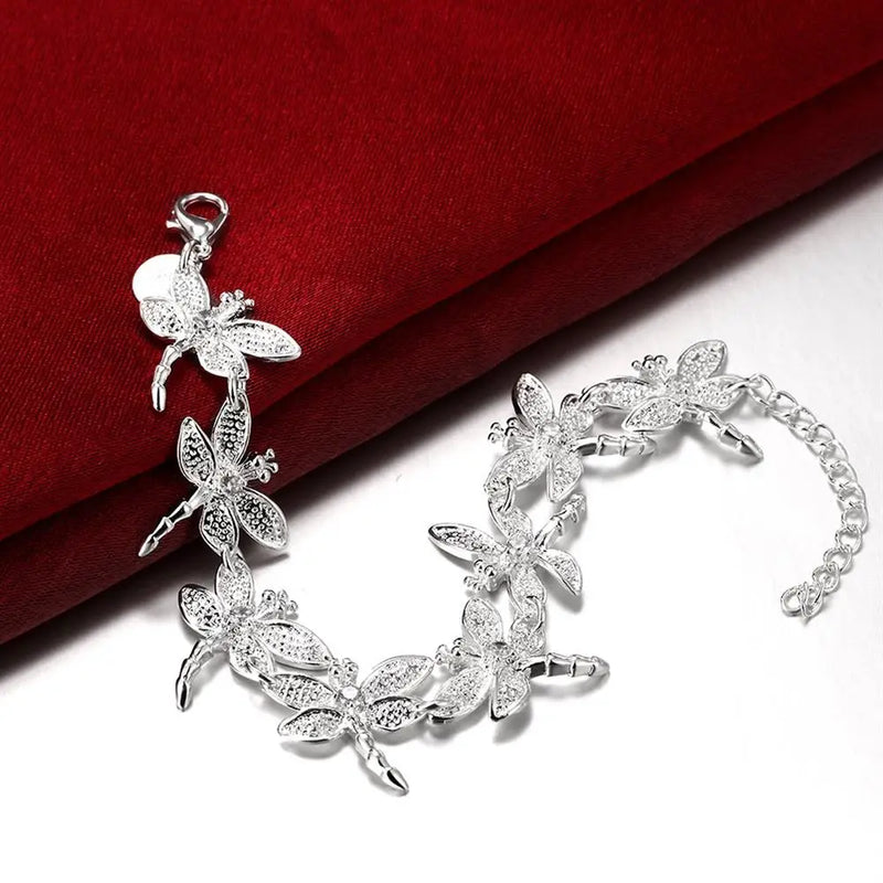 Crystal Dragonfly 925 Silver Bracelet for Women Wedding Party