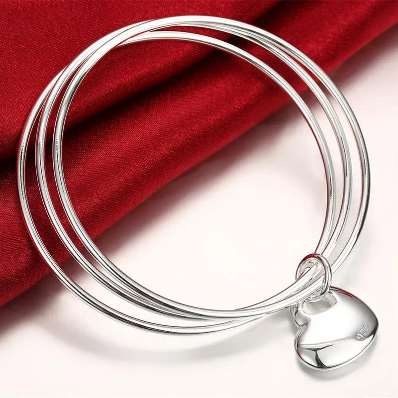 925 Silver Heart Bangle Bracelet Women Love Jewelry