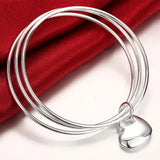 925 Silver Heart Bangle Bracelet Women Love Jewelry