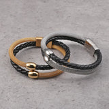 Hot Punk Complex Titanium Steel Men's Leather Bracelet