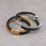 Hot Punk Complex Titanium Steel Men's Leather Bracelet