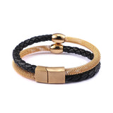 Hot Punk Complex Titanium Steel Men's Leather Bracelet