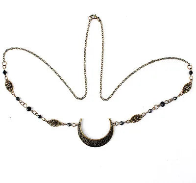 Retro Gothic Style Moon Accessories Head Chain with Crystal Bead Headdress
