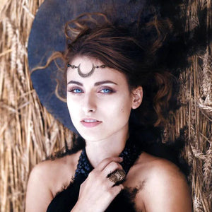 Retro Gothic Style Moon Accessories Head Chain with Crystal Bead Headdress