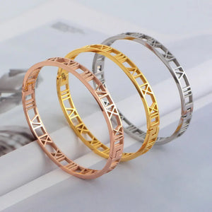 Roman Numerals Bracelet Stainless Steel Cuff Bangle