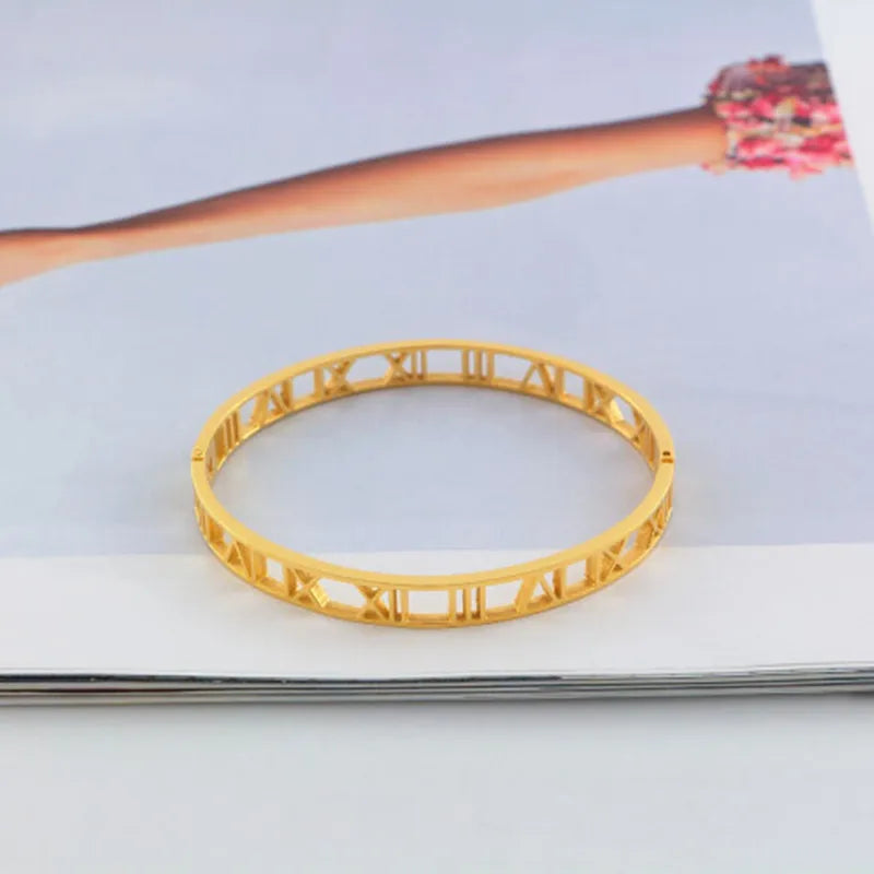 Roman Numerals Bracelet Stainless Steel Cuff Bangle