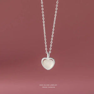 S925 Sterling Silver Chain Love Agate Pendant Necklace Girl Gift
