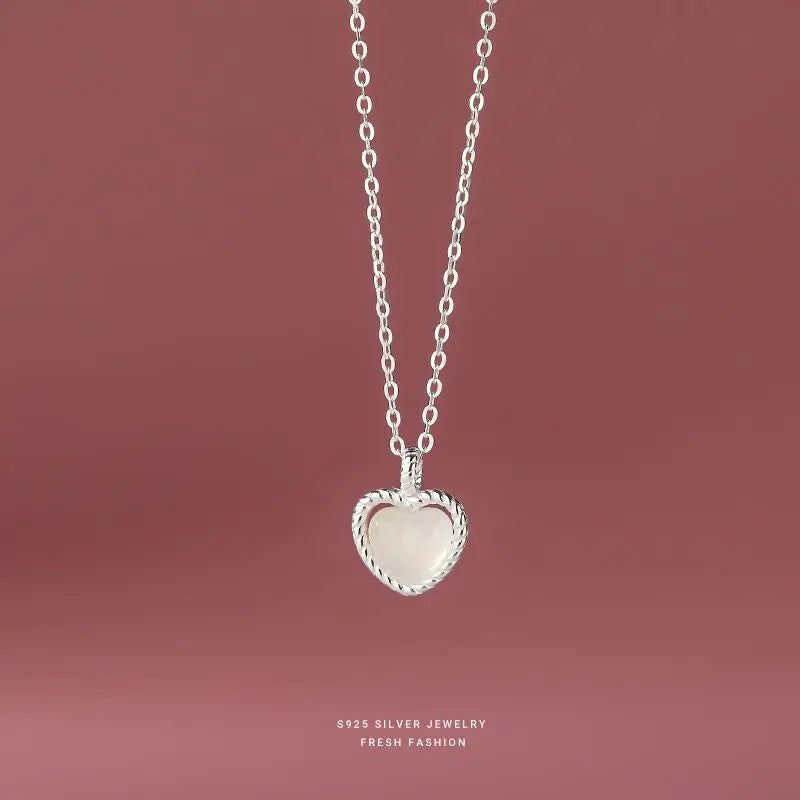 S925 Sterling Silver Chain Love Agate Pendant Necklace Girl Gift