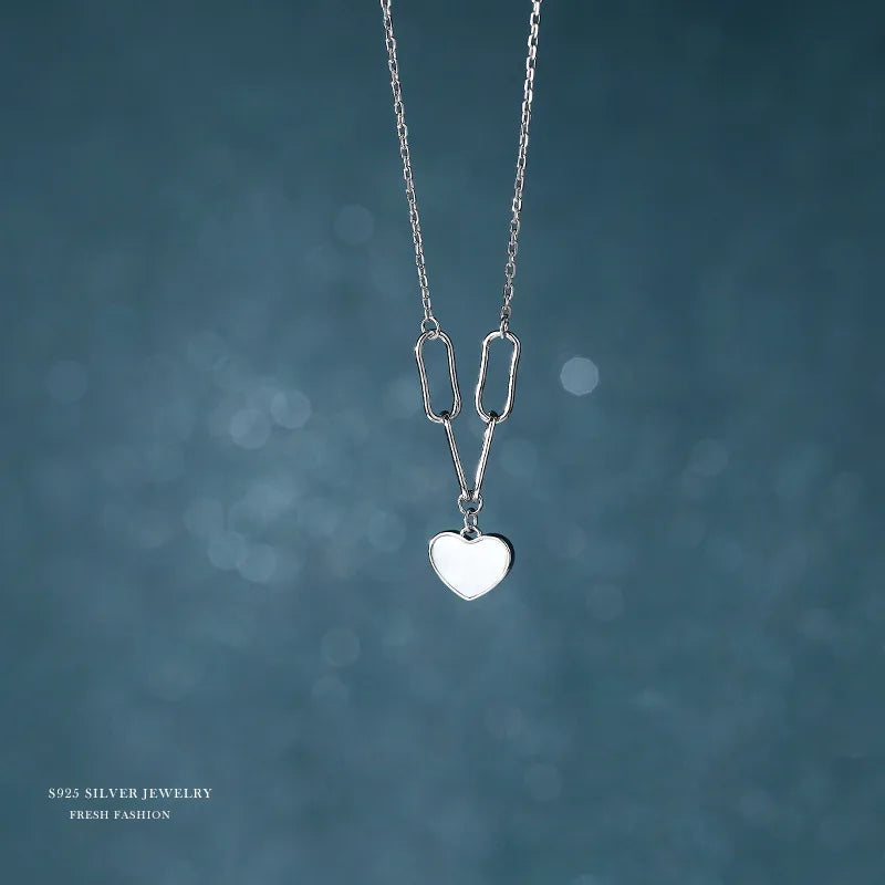 S925 Sterling Silver Heart Shell Pendant Necklace Girl Gift