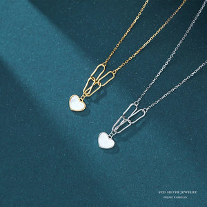 S925 Sterling Silver Heart Shell Pendant Necklace Girl Gift