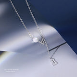 S925 Silver Key Lock Pendant Necklace Zirconia Pearl Girl Gift
