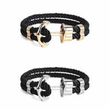 Men's Anchor Stainless Steel Leather Woven Bracelet Punk Style