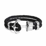 Men's Anchor Stainless Steel Leather Woven Bracelet Punk Style