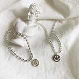 925 Silver Smile Face Beads Chain Bracelet for Women