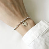 925 Silver Smile Face Beads Chain Bracelet for Women