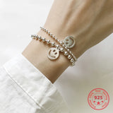 925 Silver Smile Face Beads Chain Bracelet for Women