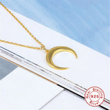925 Silver Crescent Moon Pendant Necklace Men Women Jewelry Gift Horns Necklace