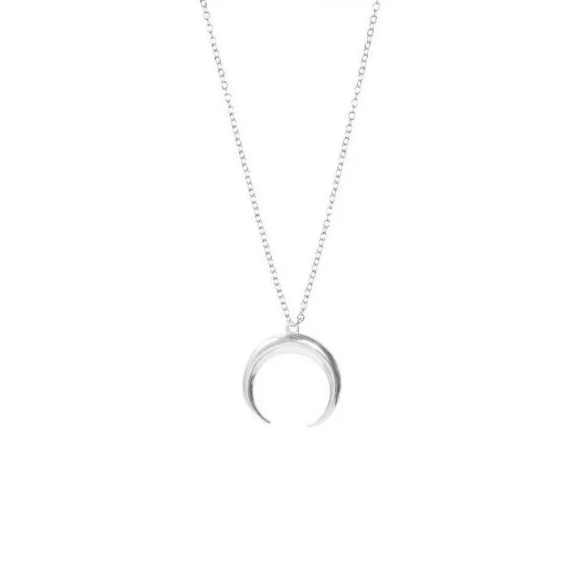 925 Silver Crescent Moon Pendant Necklace Men Women Jewelry Gift Horns Necklace