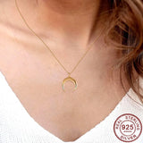 925 Silver Crescent Moon Pendant Necklace Men Women Jewelry Gift Horns Necklace