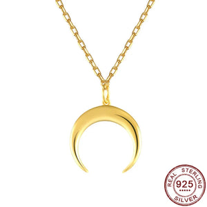 925 Silver Crescent Moon Pendant Necklace Men Women Jewelry Gift Horns Necklace