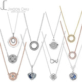 925 Sterling Silver Love Lock Circle Crystal Necklace for Women
