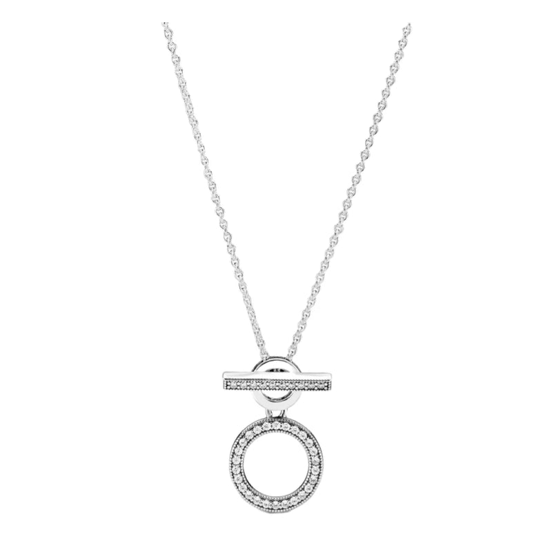 925 Silver Pan Necklace Love Lock Circle Crystal DIY Jewelry