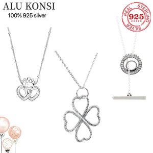 925 Sterling Silver Fit Pan Necklace Crystal Crown Flower for Women