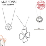 925 Sterling Silver Fit Pan Necklace Crystal Crown Flower for Women