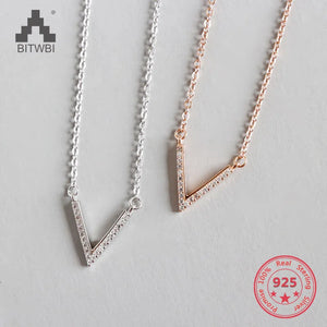 925 Silver V-Shaped Necklace Micro-Zircon Pendant Clavicle Necklace