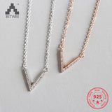 925 Silver V-Shaped Necklace Micro-Zircon Pendant Clavicle Necklace