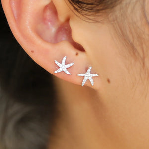925 Silver Starfish Stud Earrings with CZ Jewelry