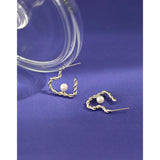 925 Sterling Silver Stud Earrings Peach Heart Pearl Twisted Ladies Accessories