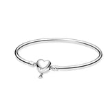 Sterling Silver Bracelet Snake Bangle Heart Charm Chain DIY Jewelry