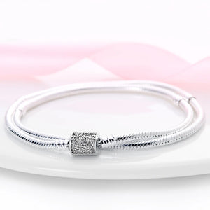 100% Silver Double Bracelet for Beads Pendant Charm DIY Gift Women