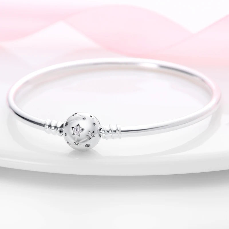 100% Silver Closed Bracelet for Charm Bead Pendant DIY