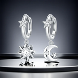 Real 925 Sterling Silver Crystal Zircon Sun Moon Earring For Women