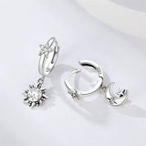 Real 925 Sterling Silver Crystal Zircon Sun Moon Earring For Women