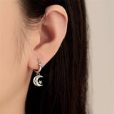 Real 925 Sterling Silver Crystal Zircon Sun Moon Earring For Women