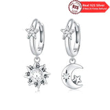 Real 925 Sterling Silver Crystal Zircon Sun Moon Earring For Women