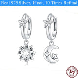 Real 925 Sterling Silver Crystal Zircon Sun Moon Earring For Women