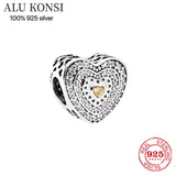 925 Sterling Silver Love Heart Bead for Women Charm Bracelet DIY Jewelry