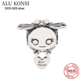 925 Sterling Silver Love Heart Bead Charm Bracelet DIY Jewelry