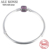 925 Sterling Silver Pan Bracelet, Crystal Charms Bangle for Women