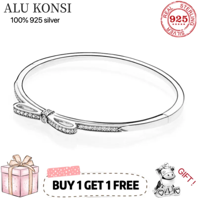 Genuine 925 Sterling Silver Bowknot Bracelet for Women