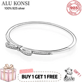 Genuine 925 Sterling Silver Bowknot Bracelet for Women