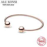 925 Sterling Silver pan Bracelet for Women Charms Bangle DIY Jewelry