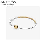 925 Sterling Silver Pan Bracelet for Women with Charms Bangle DIY Jewelry