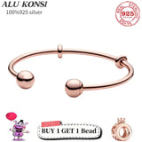 925 Sterling Silver pan Bracelet for Women Charms Bangle DIY Jewelry