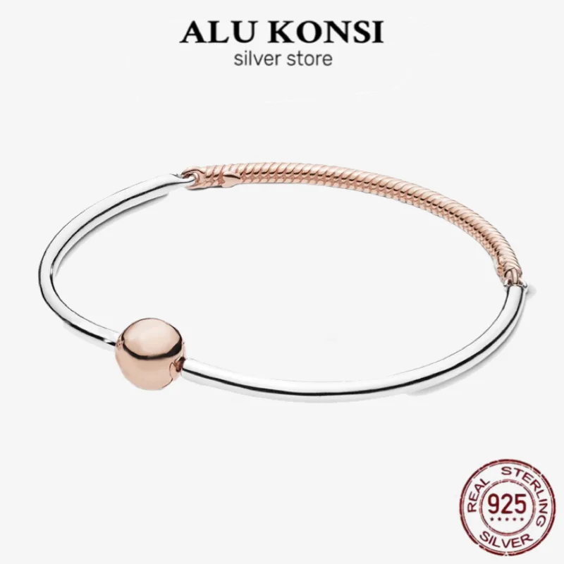 925 Sterling Silver Pan Bracelet for Women with Charms Bangle DIY Jewelry